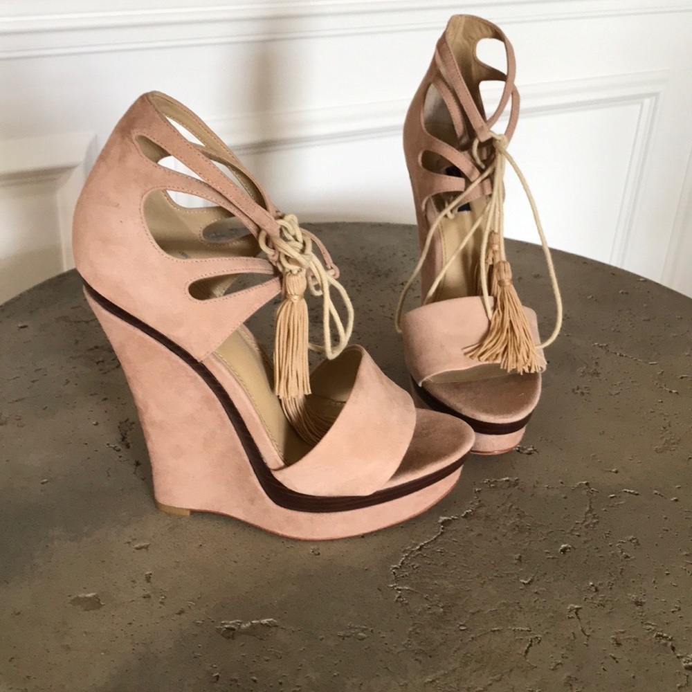Rachel Zoe wedge heels, soft pink velvet